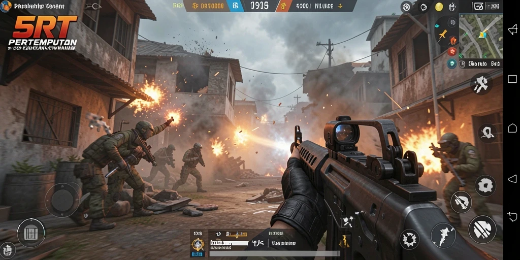 Gameplay mendebarkan di dunia pertempuran virtual FPS.