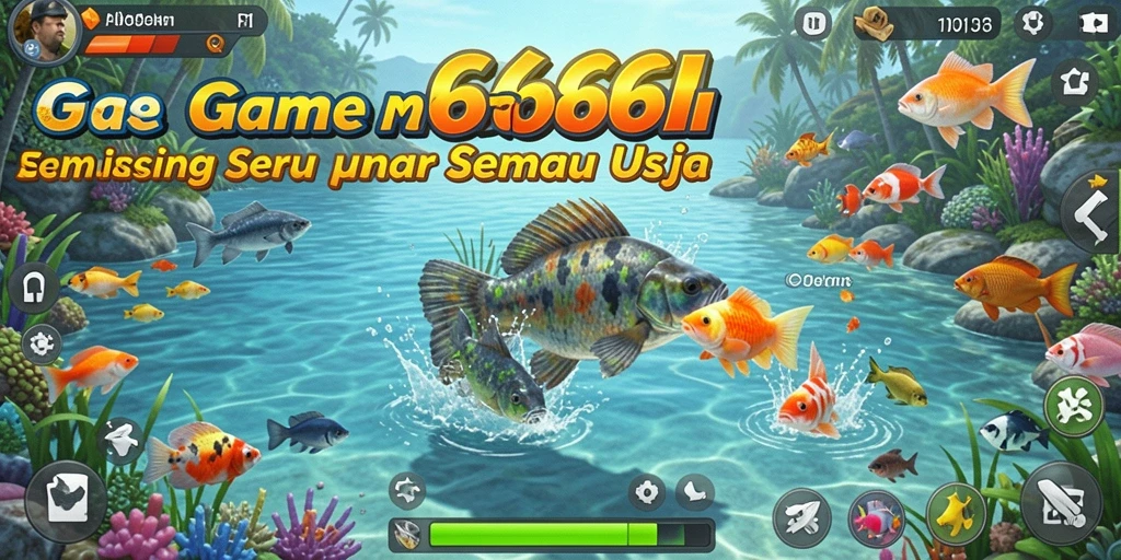 Tampilan gameplay <strong>666I</strong> yang menampilkan berbagai lokasi memancing yang indah.