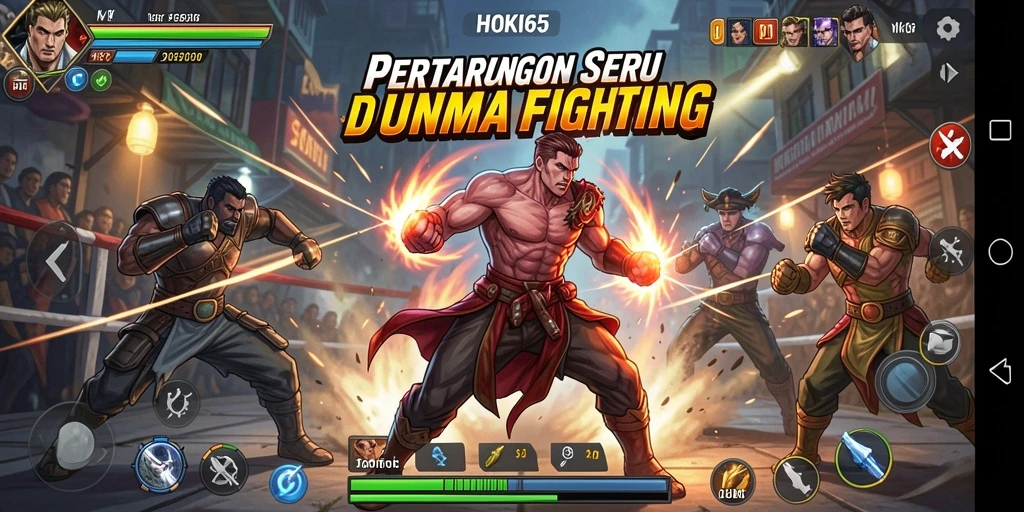 Screenshot utama HOKI65 menampilkan pertarungan seru antara karakter dengan efek visual yang mengesankan.