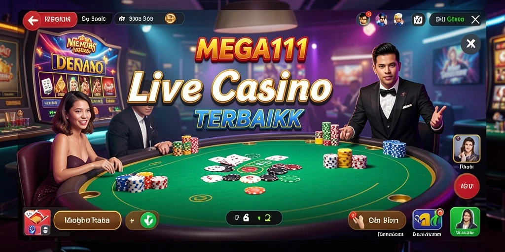 Screenshot MEGA111 menampilkan dealer langsung dan suasana kasino yang realistis.