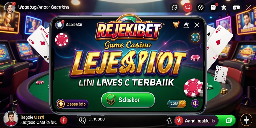 Screenshot gameplay REJEKIBET dengan dealer langsung dan suasana kasino nyata.