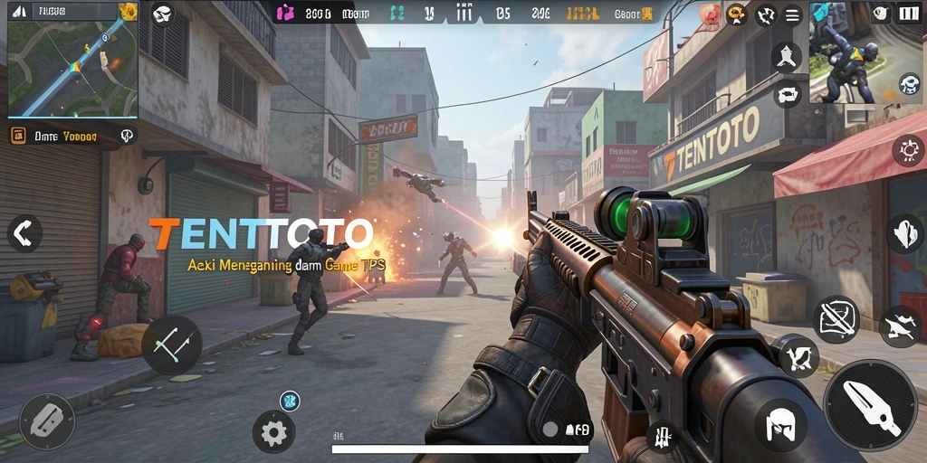 Screenshot gameplay TENTOTO menunjukkan aksi menegangkan dalam pertempuran TPS.